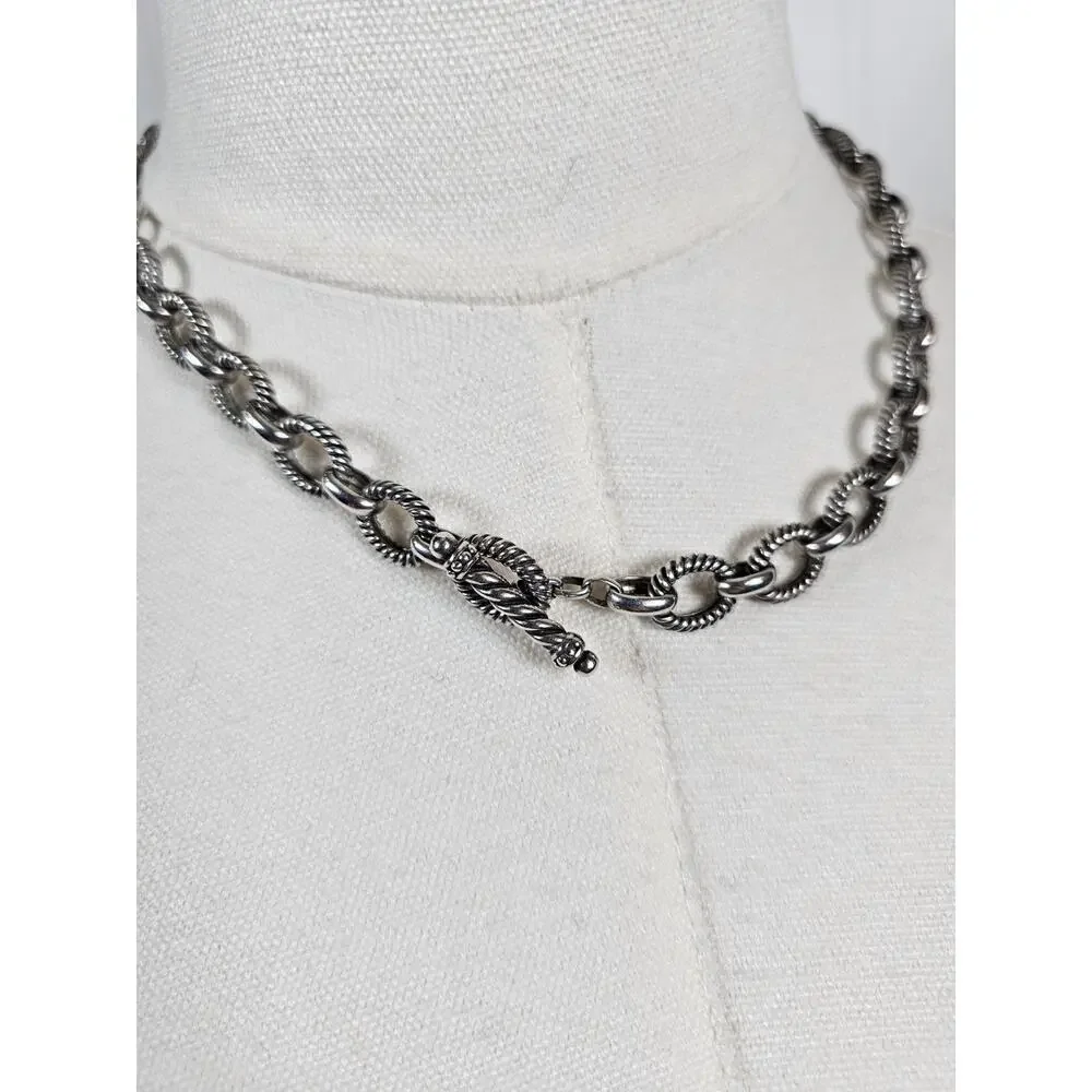 Michelle Albala Sterling Silver Twisted Rolo Cable Chain Toggle Necklace 18in - Picture 3 of 11